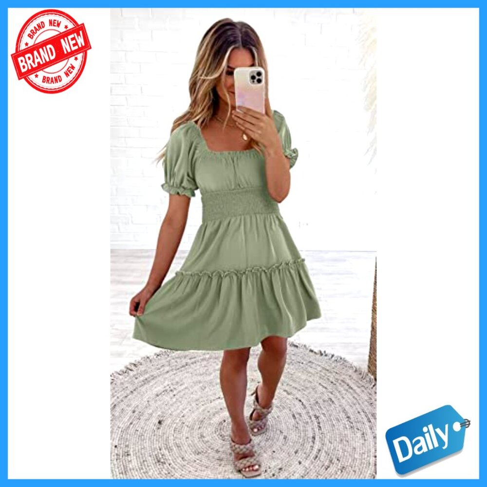 Polyester Smocked Square Neck Ruffle Mini Dress B… - image 5